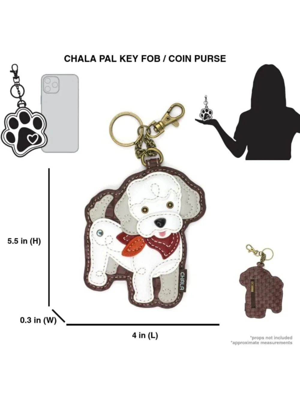 Decorative Dog Key Fob & Coin Purse Accessory - Cute Poodle Design, Stylish